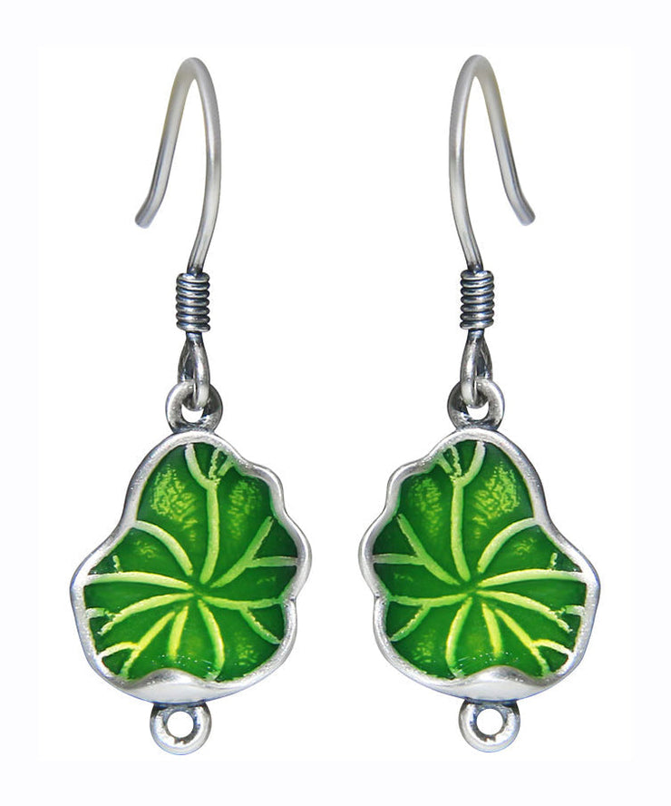 Boutique Green Sterling Silver Amber Louts Leaf Drop Earrings
