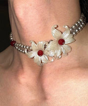 Boutique Grey Copper Alloy Double-Layer Pearl Iris Gratuated Bead Necklace