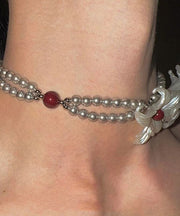 Boutique Grey Copper Alloy Double-Layer Pearl Iris Gratuated Bead Necklace