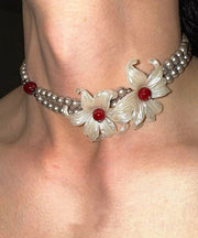 Boutique Grey Copper Alloy Double-Layer Pearl Iris Gratuated Bead Necklace