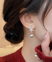 Boutique Grey Copper Overgild Pearl Snowflake Drop Earrings