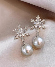 Boutique Grey Copper Overgild Pearl Snowflake Drop Earrings