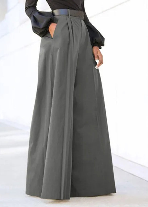 Boutique Grey High Waist Pockets Wide Leg Pants Spring