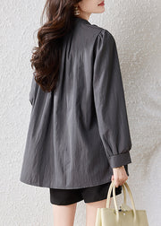 Boutique Grey Oversized Drawstring Scarf Cotton Blouses Fall