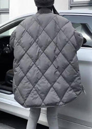 Boutique Grey Peter Pan Collar Pockets Plaid Zippered Puffers Jackets Winter