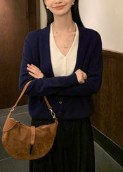 Boutique Grey V Neck Patchwork False Two Pieces Woolen Sweaters Fall