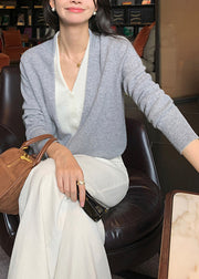 Boutique Grey V Neck Patchwork False Two Pieces Woolen Sweaters Fall