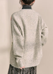 Boutique Grey V Neck Print Cotton Knit Cardigans Fall