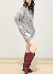 Boutique Grey Zip Up Print Knit Two Piece Set Spring