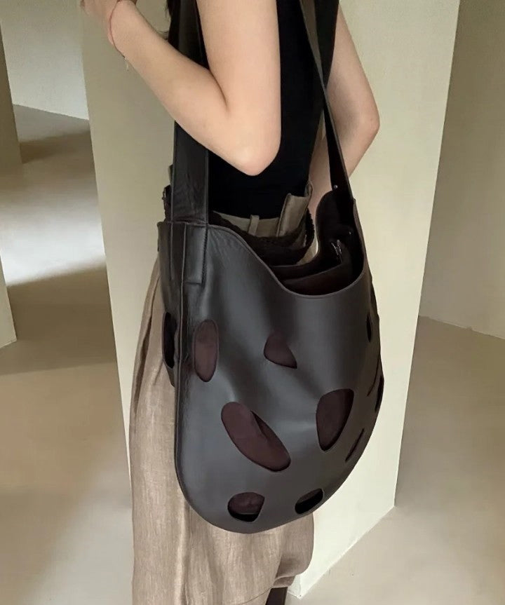 Boutique Hollow Out Large Capacity Faux Leather Satchel Handbag