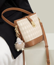 Boutique Khaki Calf Leather Large Capacity Bucket Bag