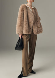 Boutique Khaki Double Breast Warm Faux Fox Fur Coats Winter