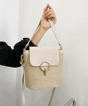 Boutique Khaki Patchwork Weave Faux Leather Tote Handbag