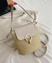 Boutique Khaki Patchwork Weave Faux Leather Tote Handbag