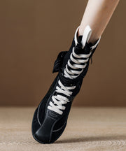 Boutique Lace Up Splicing Boots Brown Suede