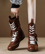 Boutique Lace Up Splicing Boots Brown Suede