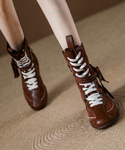 Boutique Lace Up Splicing Boots Brown Suede