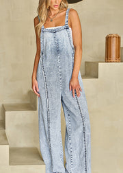 Boutique Light Blue Patchwork Denim Wide Leg Jumpsuits Sleeveless