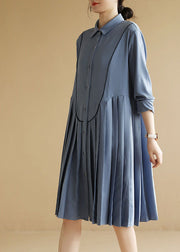 Boutique Light Blue Peter Pan Collar Chiffon Pleated Dress Long Sleeve
