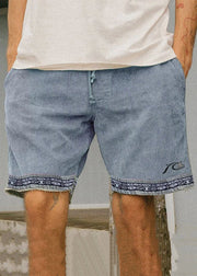 Boutique Light Green Pockets Elastic Waist Patchwork Corduroy Mens Shorts Summer