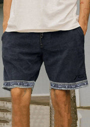 Boutique Light Green Pockets Elastic Waist Patchwork Corduroy Mens Shorts Summer