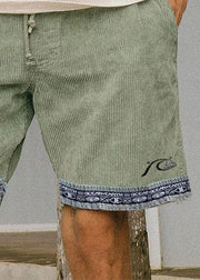 Boutique Light Green Pockets Elastic Waist Patchwork Corduroy Mens Shorts Summer