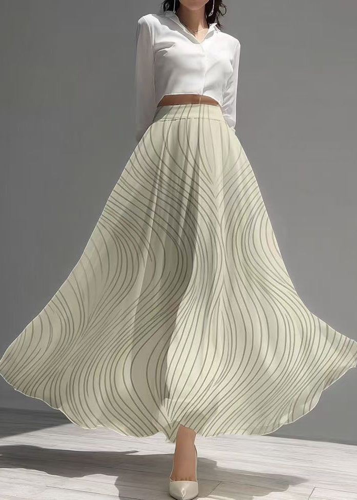 Boutique Light Green Striped Chiffon A Line Skirt Summer