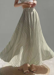Boutique Light Green Striped Chiffon A Line Skirt Summer