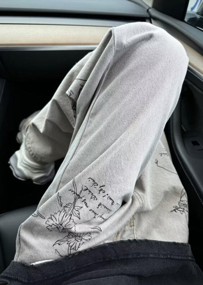 Boutique Light Grey Pockets Print Men Jeans Summer