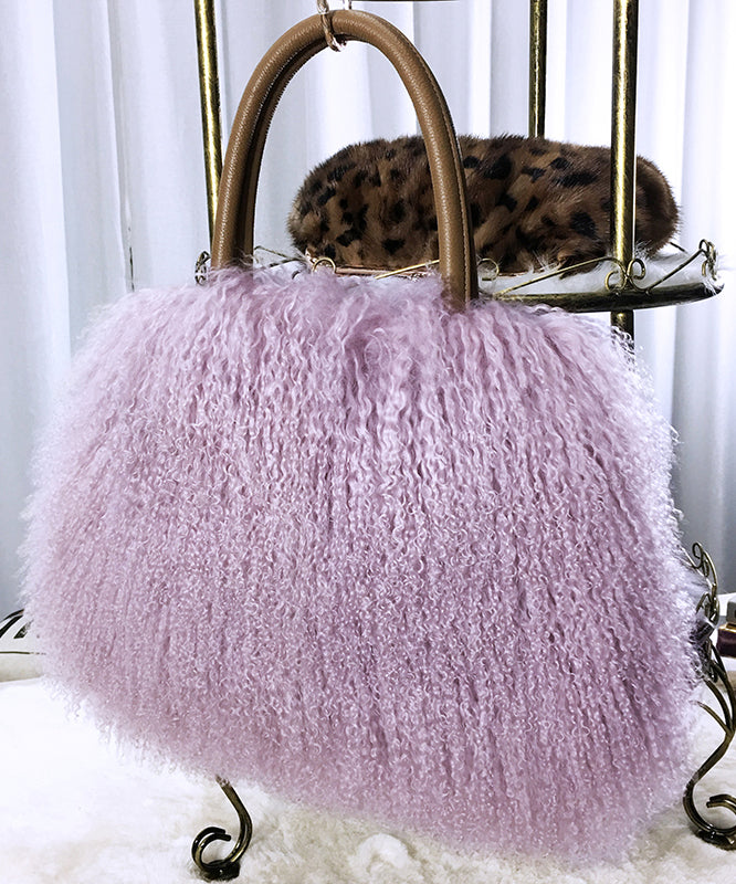 Boutique Light Purple Large Capacity Wool Tote Bag