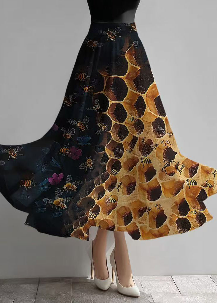 Boutique Mixed Color Bee Print Chiffon Skirts Summer