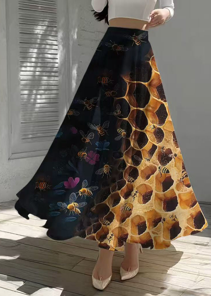 Boutique Mixed Color Bee Print Chiffon Skirts Summer