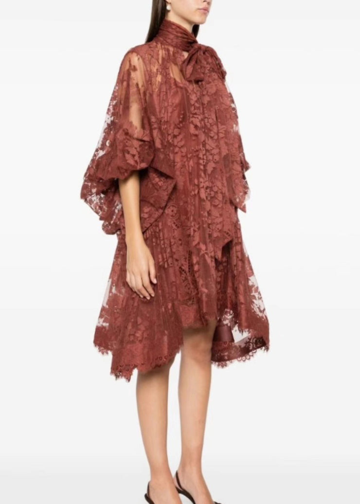 Boutique Mulberry Asymmetrical Lace Dresses Lantern Sleeve