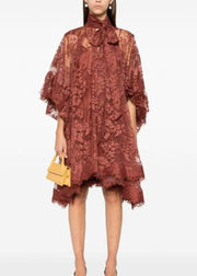 Boutique Mulberry Asymmetrical Lace Dresses Lantern Sleeve