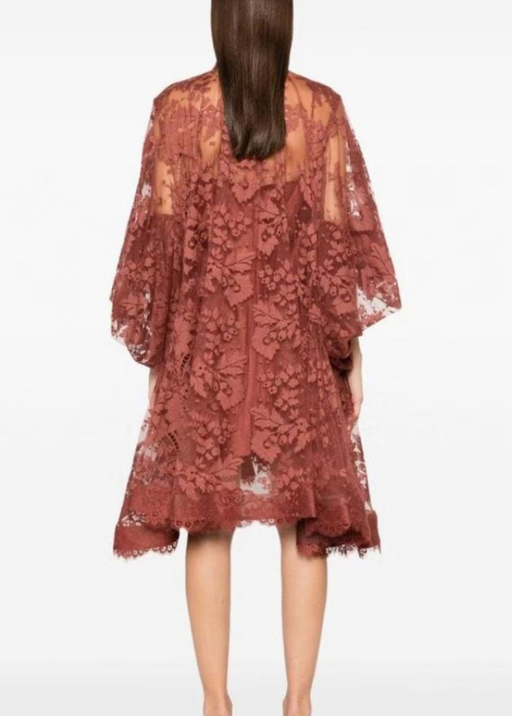Boutique Mulberry Asymmetrical Lace Dresses Lantern Sleeve