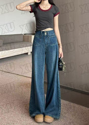 Boutique Navy High Waist Denim Straight Pants Fall