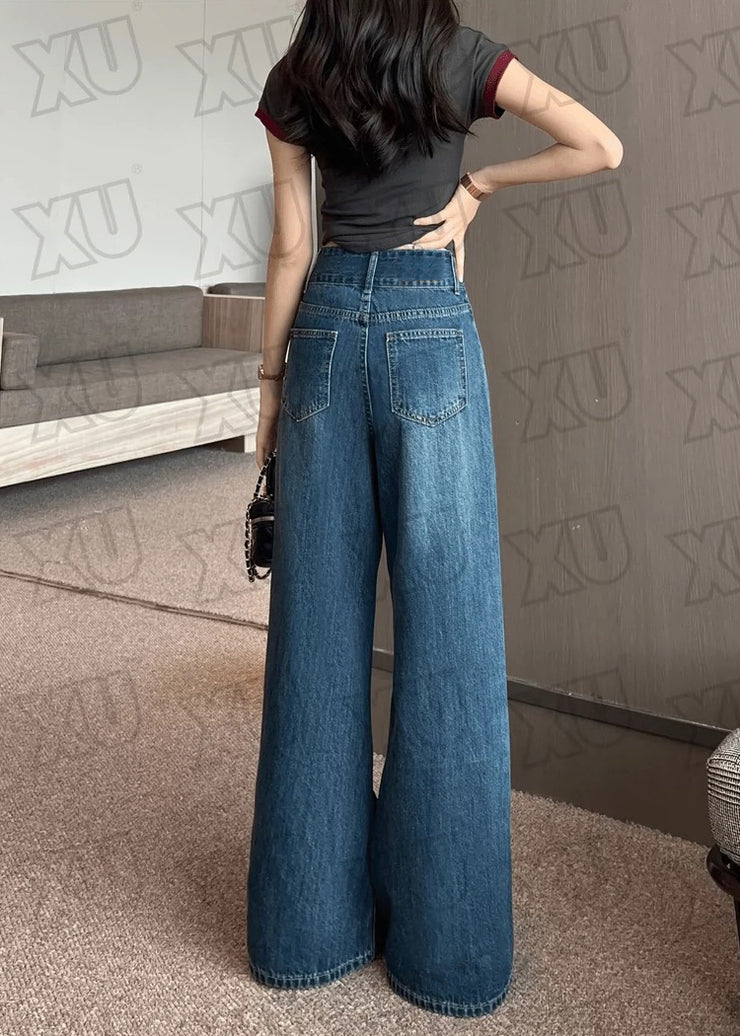 Boutique Navy High Waist Denim Straight Pants Fall