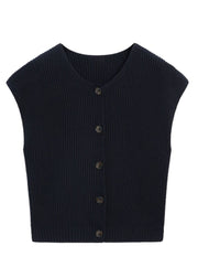 Boutique Navy O-Neck Button Cotton Knit Waistcoat Short Sleeveless