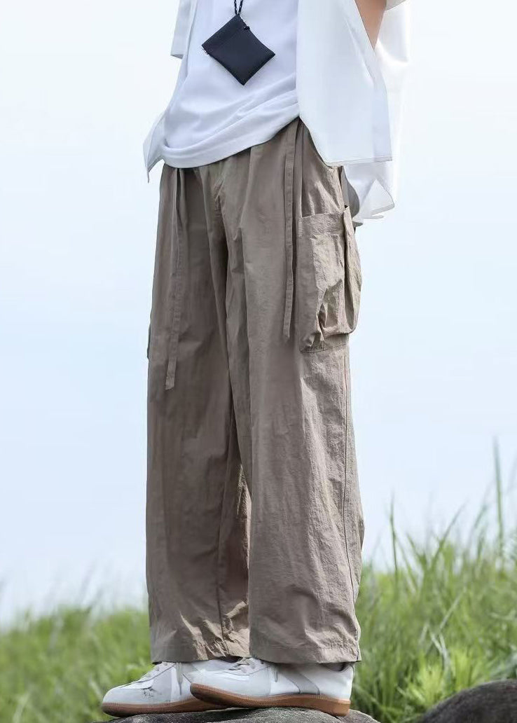 Boutique Navy Pockets Lace Up Solid Cotton Men Pants Summer