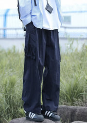 Boutique Navy Pockets Lace Up Solid Cotton Men Pants Summer