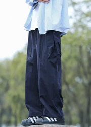 Boutique Navy Pockets Lace Up Solid Cotton Men Pants Summer