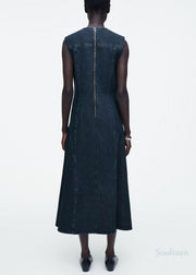 Boutique Navy V Neck Patchwork Denim Maxi Dresses Sleeveless