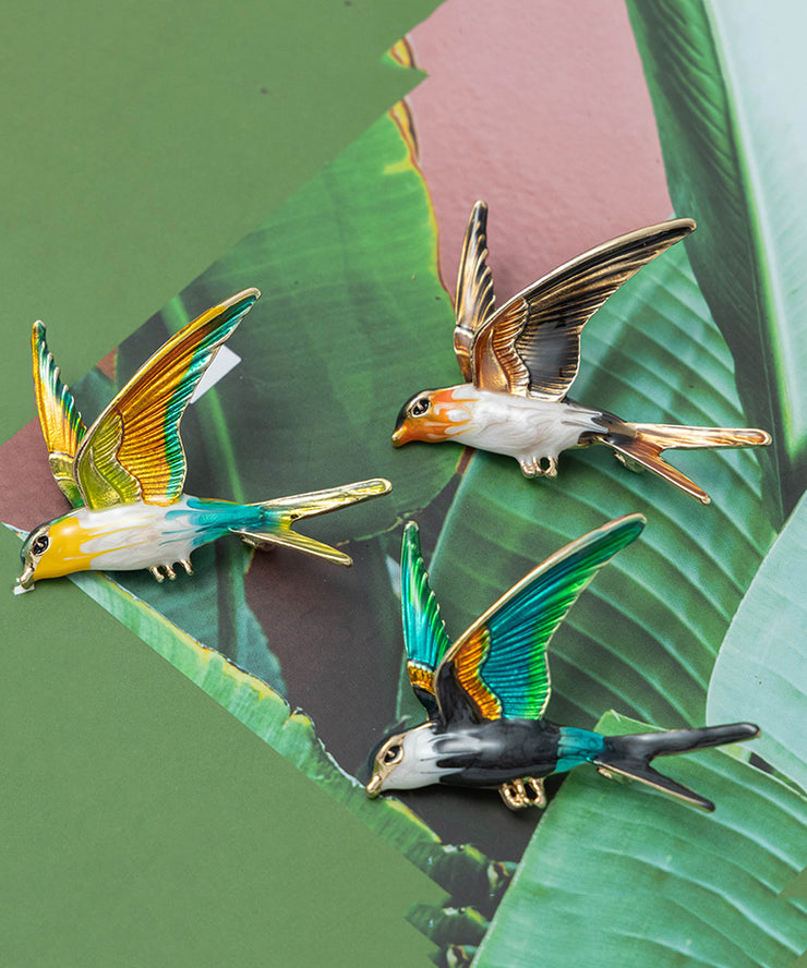 Boutique Orange Alloy Drip Glaze Young Swallow Brooch