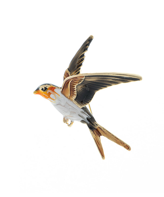 Boutique Orange Alloy Drip Glaze Young Swallow Brooch