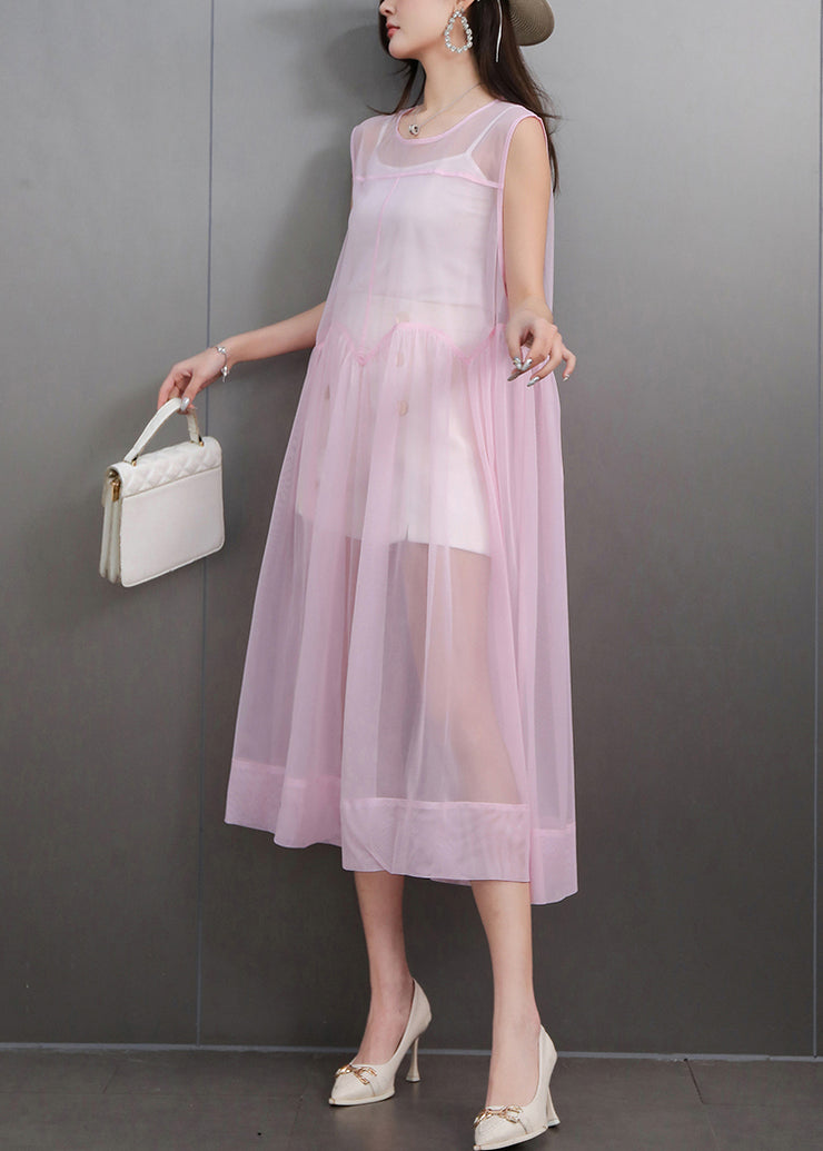 Boutique Pink Exra Large Hem Tulle Sheer Dress Sleeveless