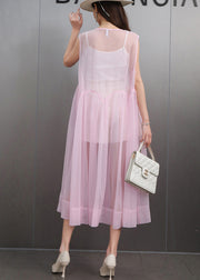 Boutique Pink Exra Large Hem Tulle Sheer Dress Sleeveless