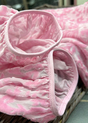 Boutique Pink O Neck Jacquard Silk Velour Blouse Top Spring