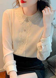 Boutique Pink Peter Pan Collar Lace Patchwork Cotton Shirt Top Spring