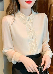 Boutique Pink Peter Pan Collar Lace Patchwork Cotton Shirt Top Spring