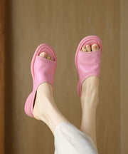 Boutique Pink Sheepskin Comfy Slide Sandals Peep Toe